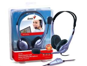 AURICULAR GENIUS HS-04S, CON MICROFONO, CONEXION A CABLE, CONTROL DE VOLUMEN, ALMOHADILLAS SUAVE, COLOR VIOLETA (31710156101)