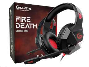 AURICULAR GAMBYTE FIRE DEATH, COLOR NEGRO C/ ROJO, GAMING 7.1, CON MICROFONO, USB, JACK 3.5, LUZ LED ROJA, PARA JUEGOS, ALMOHADILLAS SUAVES (BMBH414AR