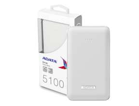 Bateria Adata Power Bank Portable Pv120, 1 Puertos Micro Usb, 1 Usb Tipe-a, 1 Usb Tipe-a 2.1 Capacidad 5100mah, Color Blanco (apv120-5100m-5v-cwh)