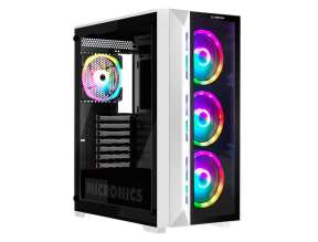 Case Micronics Warrior Cg803 White S/fuente (mic Cg803-w) Panel De Vidrio, 4 Ventiladores, Led Argb, Blanco
