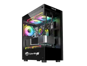 Case Cybertel Poseidon Cbx C5000 S/fuente (cbx-c5000) Panel De Vidrio, 3 Ventiladores, Led Rgb, Negro