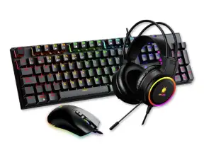 Combo 3 En Uno Antryx Gc-3100 X3 Black (agc-3100x3kbl-sp) Teclado Mecanico, Switch Blue, Mouse 8 Botones, 7200 Dpi, Auricular Rgb 