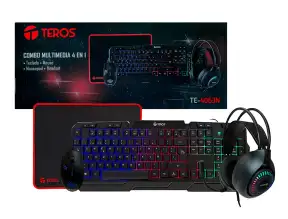 Combo 4 En Uno Teros Gamer Te4063n (kbmshdste4063n) Teclado Led, Mouse Led, Auricular Led, Pad Mouse, Negro
