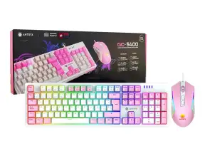 Combo 2 En Uno Antryx Chrome Storm Gc-5400 (agc-5400pre-sp) Teclado Switch Red, Led Rgb, Mouse 8 Botones, 10000 Dpi, Rosado