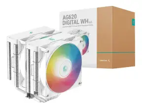 Cooler Para Procesador Deepcool Ag620 Digital Wh Argb (r-ag620-whadmn-g-2) 2 Ventiladores, Aluminio, Blanco, Argb
