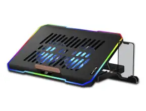 Cooler Para Laptop Airboom, Lexus+, 2 Ventiladores, Led- Iluminacion Azul (ab02h) Marco Rgb, Soporte De Celular