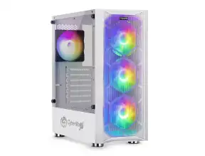 Case Cybertel Striker Cbx5013w S/fuente, Panel De Vidrio, 4 Ventiladores, Led Raibow, Blanco
