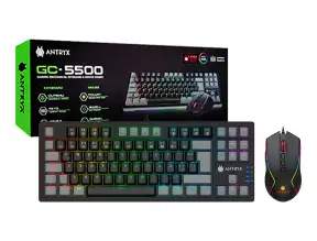 Combo 2 En Uno Antryx Chrome Storm Gc-5500 (agc-5500kre-sp) Switch Red, Led Rgb, 9 Botones, Negro