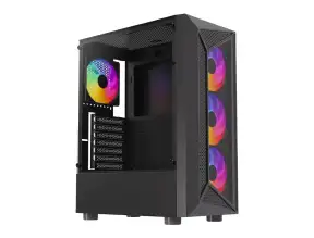 Case Halion Geminis Cr30 Fuente 500w (geminis Cr30) Panel De Vidrio Templado, 4 Ventiladores, Negro