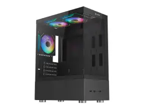 Case Halion Buffalo Cr41 Fuente 500w (buffalo Cr41) Panel De Vidrio Templado, 3 Ventiladores, Negro