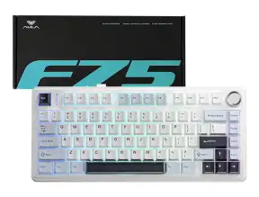 Teclado Gamer Inalambrico Aula F75 (aul-f75-wht-lblue) Mecanico, Switch Green, Blanco+blue+ligth Blue