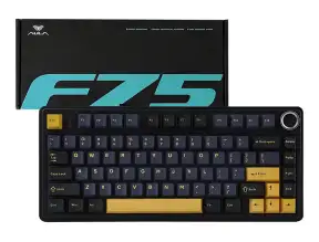 Teclado Gamer Inalambrico Aula F75 (aul-f75-blk-yel) Mecanico, Switch Gray, Black+dark Blue+orange