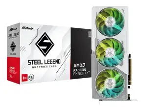 Tarjeta De Video Asrock Rx 9060xt 8gb Steel Legend 128 Bit Pci 5.0 Gddr6 (rx9060xt Steel Legend 8gb) Blanco, 3 Ventiladores