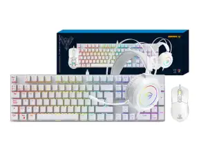 Combo 3 En Uno Micronics Mirage White (mic Gtx2003-3k) Teclado Mecanico,  Mouse Hasta 12800 Dpi, Auricular Rgb Multiplataforma