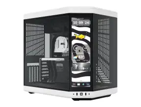Case Hyte Y70 Touch In S/fuente Infinite With 14.9" Panda Bk Snow (cs-hyte-y70tti-wb) Mid Tower, Paneles De Vidrio Templado, Negro Y Blanco
