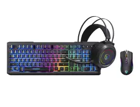 Combo 3 En Uno Micronics Player 3 Black (mic Gtx 1003) Teclado Membrana, Mouse 7 Botones, Auricular Rgb Multiplataforma